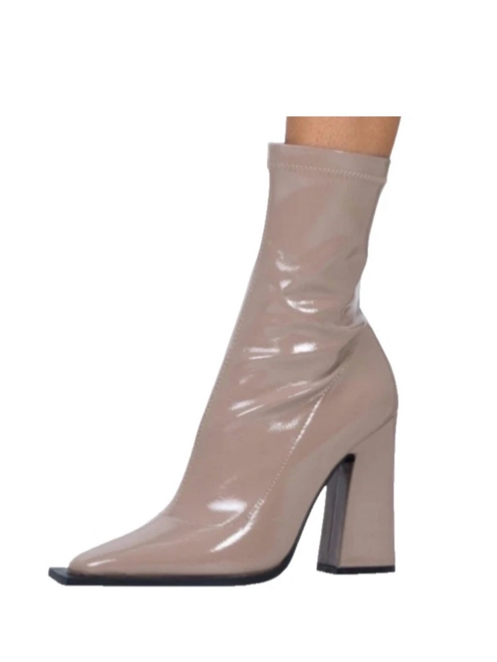 Princess Polly beige Patent Sock Heel Ankle Boots